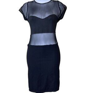 Bebe Cap Sleeve Round Neck Black Mesh Inserts Bodycon Dress Medium/Large